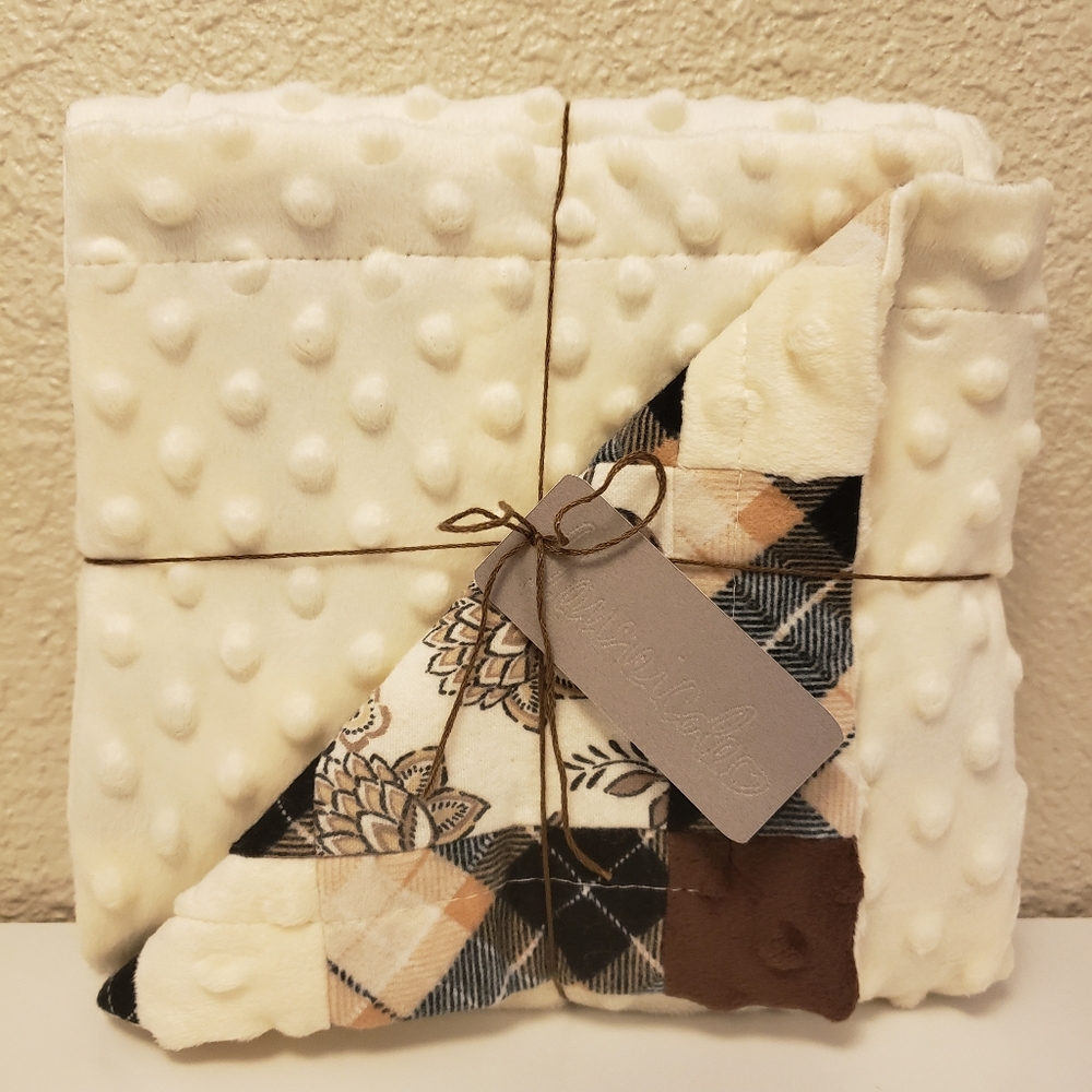 New Handmade 24"x24" Minky And Snuggle Flannel Cuddle Blanket - Cream Patchwork